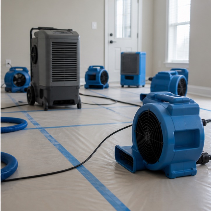 Drying equipment set up after water damage